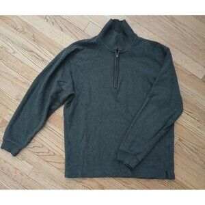 Eddie Bauer Men's MEDIUM Gray Zip Up Mock Neck Casual Cotton Dress Sweater